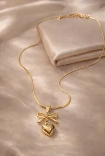 Gold Plated Bow Heart Pendant Necklace
