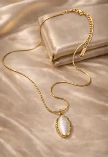 Gold Plated white Oval Stone Pendant Necklace