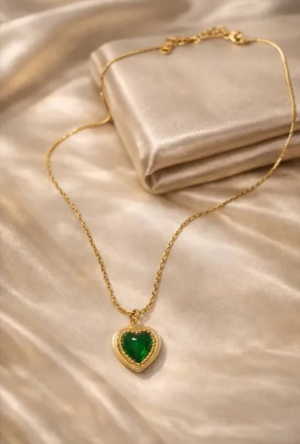 Gold Plated Green Heart Stone Pendant Necklace