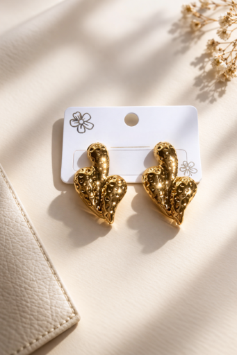 Gold Textured Leaf Earrings