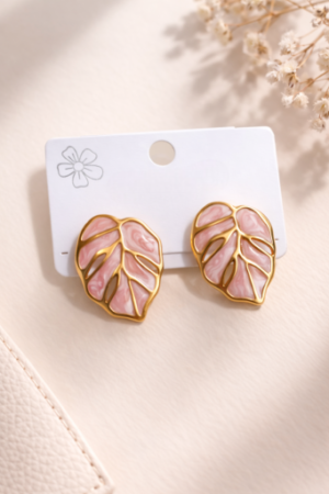 Pink Leaf Earrings