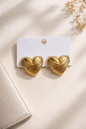 Gold Heart Textured Earrings