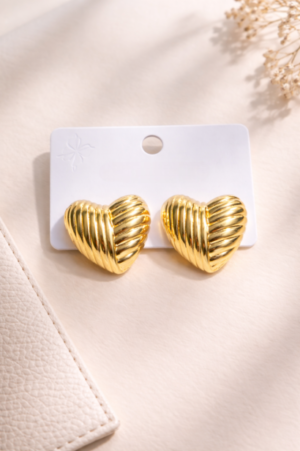 Gold Plated Lined Heart Earrings