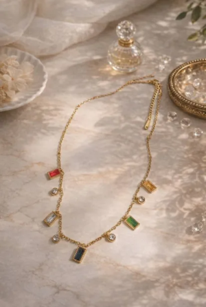 Multi Colour Stone Pendant Necklace