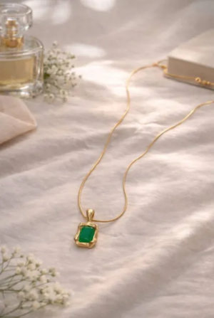 Gold Plated With Green Stone Pendant Necklace
