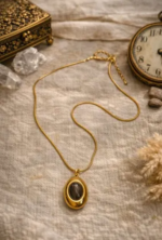 Gold Plated Black Stone Pendant Necklace
